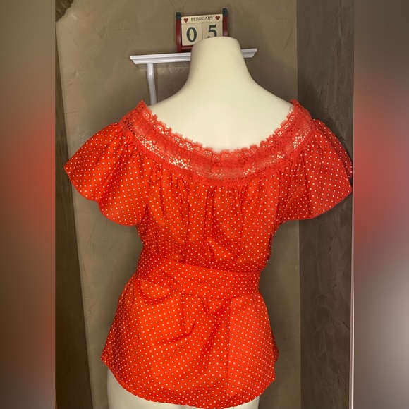 Carefree Fashions VTG 70’s Lace & Ruffle Dots Red Top Women’s size Small - Picture 2 of 10